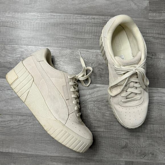 Puma Cali Wedge Tonal Platform Chunky Sneakers Marshmallow Size 9 1/2 - Picture 2 of 8